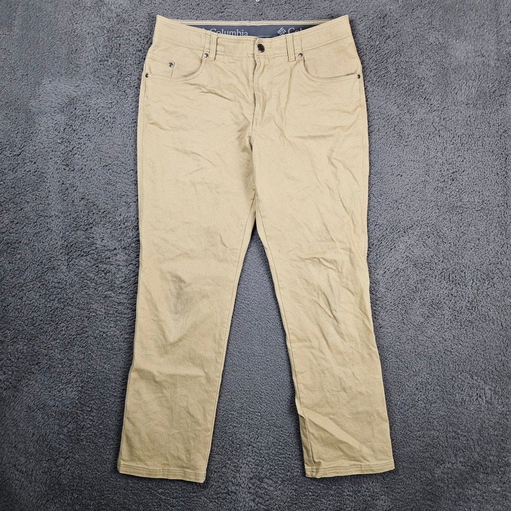 Columbia Mens Khaki Tan 5-Pocket Chino Hiking Utility Pants 34x32 Regular Fit